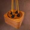 The elegance modern 4 Bulb Square Pendant Light with exposed plywood look & hanging from green fabric cable