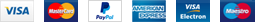 Icons of accepted payment methods including Visa, MasterCard, PayPal, and more.